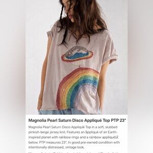 Magnolia Pearl Saturn Disco Rainbow Appliqué Tee Boho Lagenlook Oversized Top